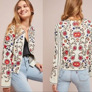 ANTHROPOLOGIE Maeve Kirian Embroidered Crop Jacket